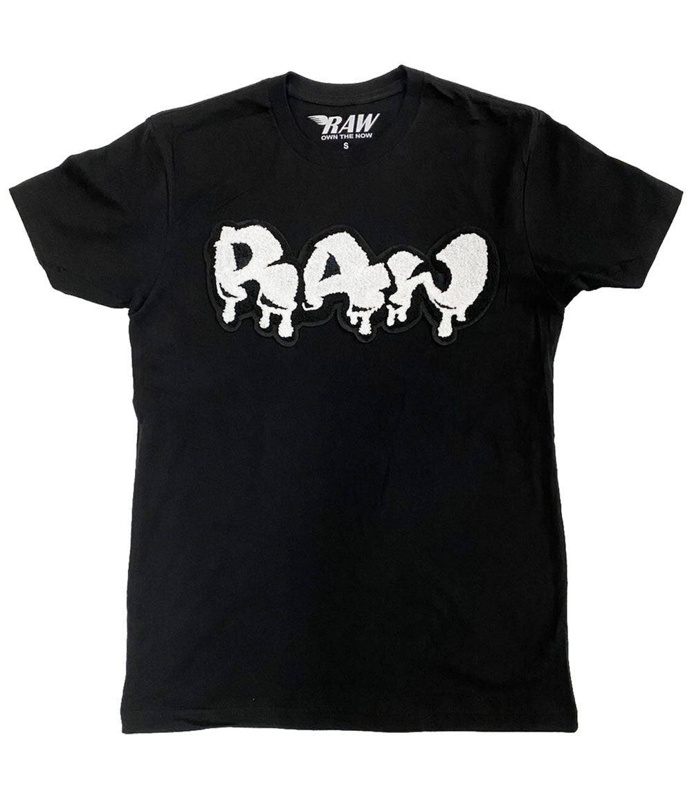 Men RAW Drip White Chenille Crew Neck - Black - Rawyalty Clothing