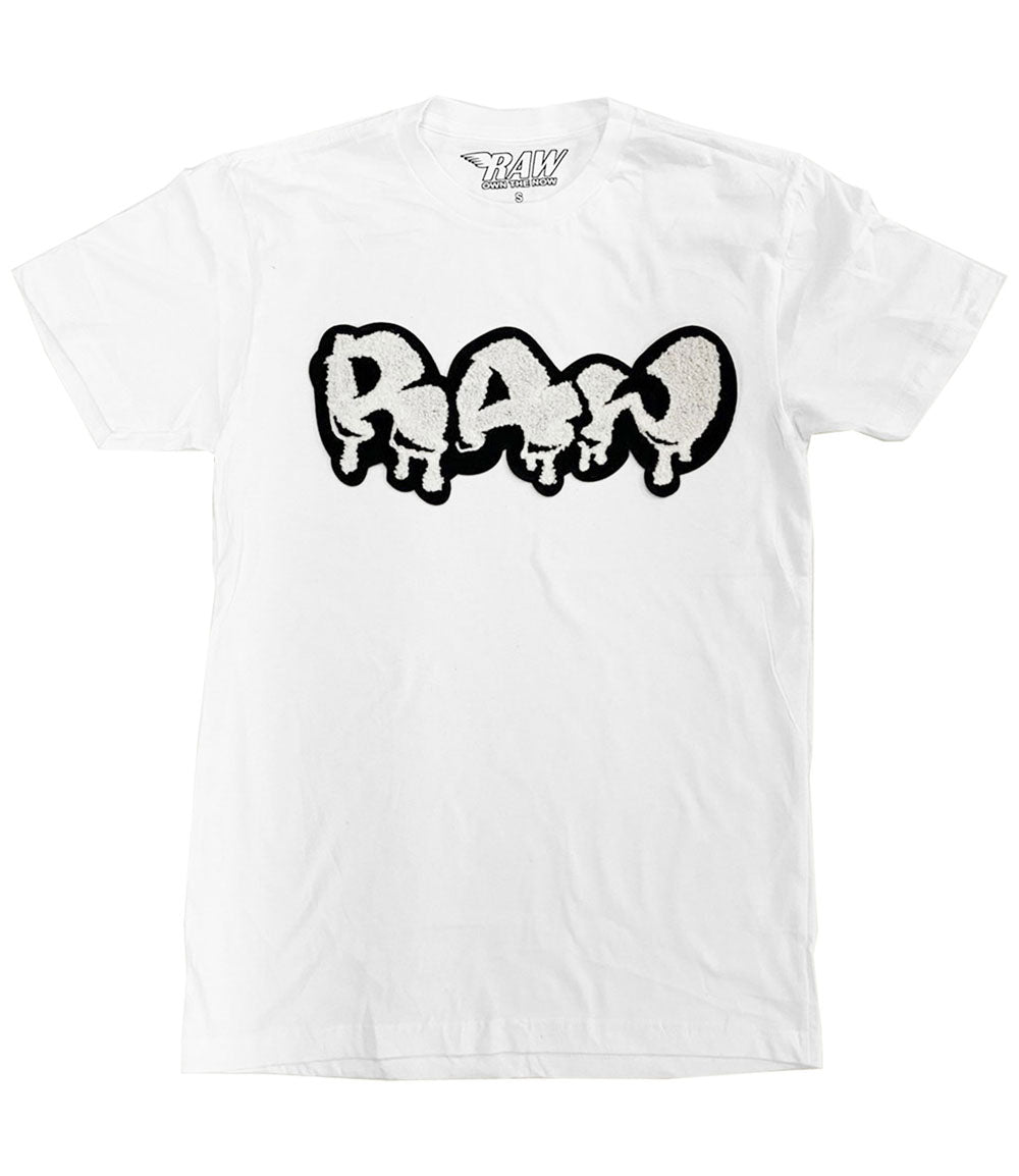 Men RAW Drip White Chenille Crew Neck - White - Rawyalty Clothing
