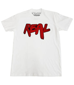 REAL Red Chenille Crew Neck - White - Rawyalty Clothing