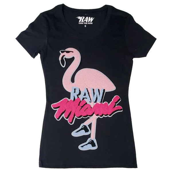 Women Flamingo Chenille Crew Neck T-Shirts - Rawyalty Clothing