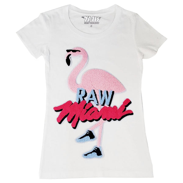 Women Flamingo Chenille Crew Neck T-Shirts - Rawyalty Clothing