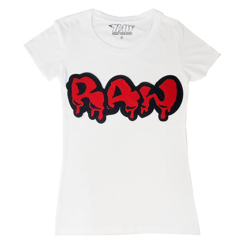 Women RAW Drip Red Chenille Crew Neck T-Shirts - Rawyalty Clothing