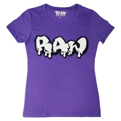 Women RAW Drip White Chenille Crew Neck T-Shirts - Rawyalty Clothing