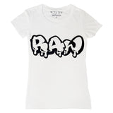 Women RAW Drip White Chenille Crew Neck T-Shirts - Rawyalty Clothing