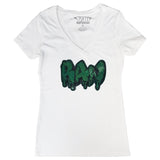 Women RAW Drip Forest Green Bling V-Neck T-Shirts - Rawyalty Clothing