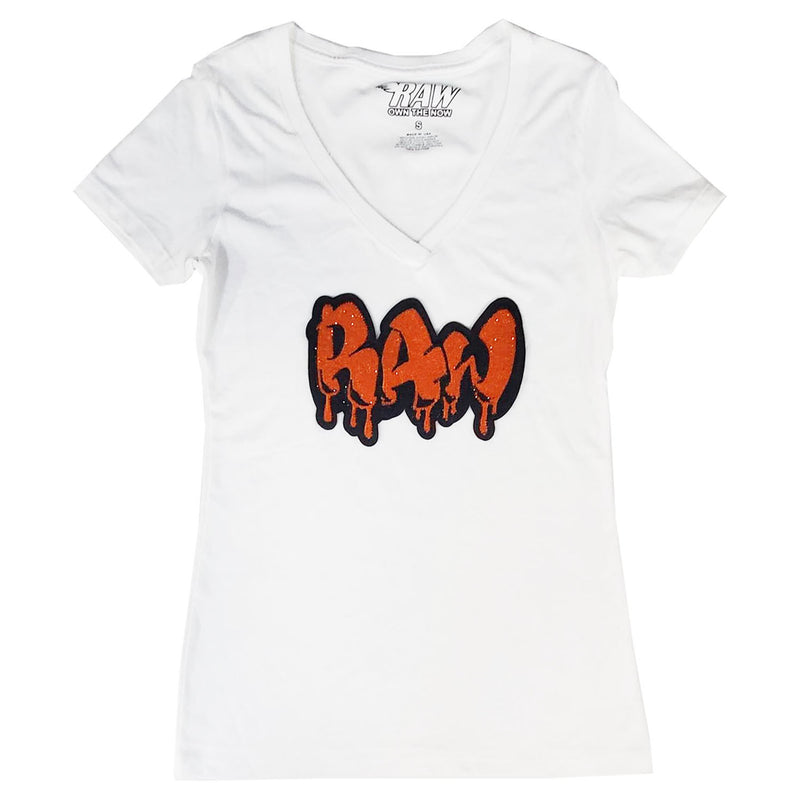 Women RAW Drip Orange Bling V-Neck T-Shirts - Rawyalty Clothing