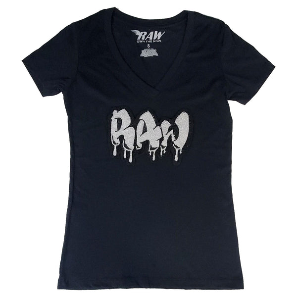 Women RAW Drip Silver Bling V-Neck T-Shirts - Rawyalty Clothing