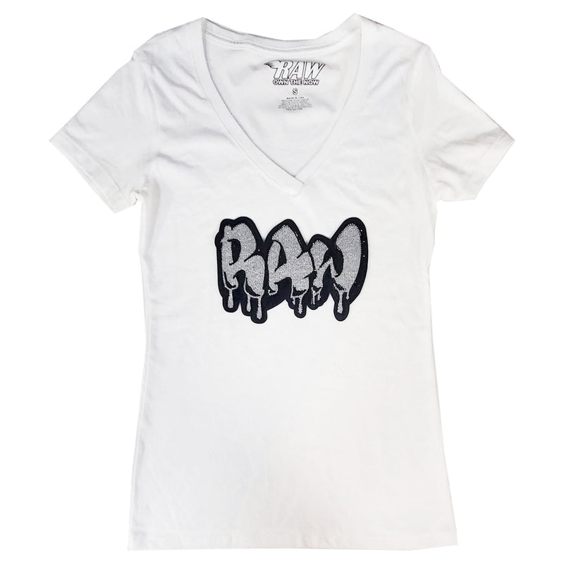 Women RAW Drip Silver Bling V-Neck T-Shirts - Rawyalty Clothing